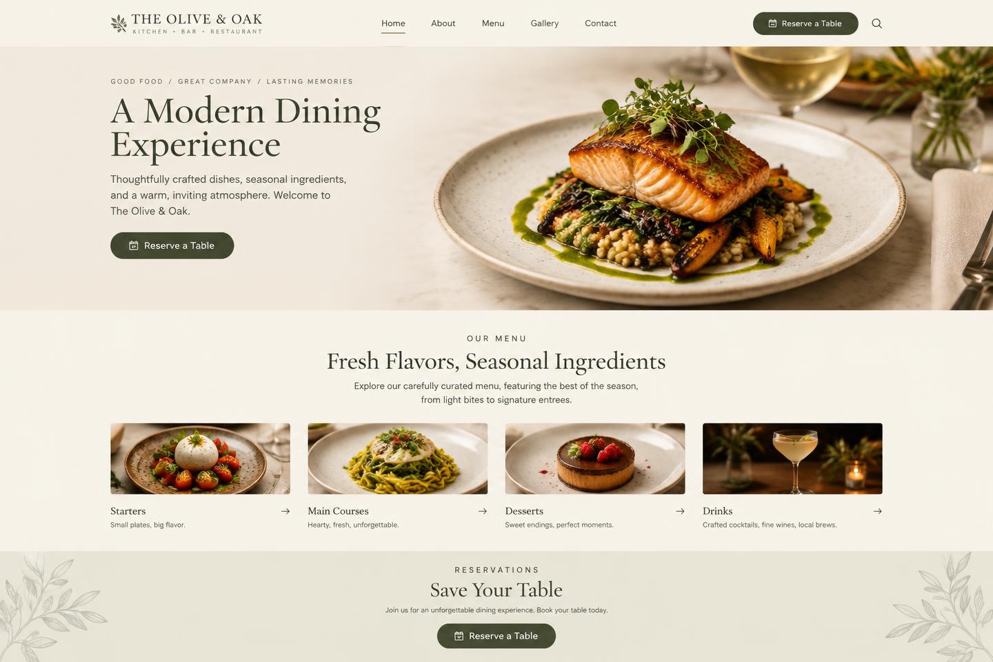 Exempel på hemsida för restaurang